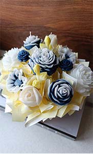 باکس گل شمع سرمه ای لیمویی بدنه چوبی