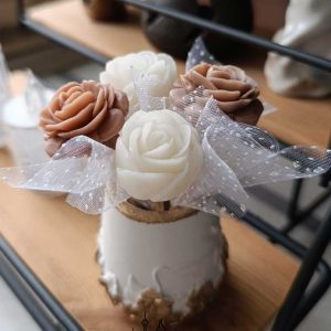 باکس گل شمع مینیاتوری کرم و قهوه ای
