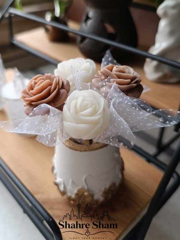 باکس گل شمع مینیاتوری کرم و قهوه ای