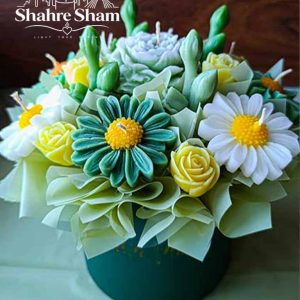 باکس گل شمع بابونه سبز و لیمویی