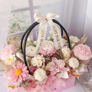 باکس گل شمع کیفی صورتی