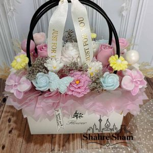 باکس گل شمع کیفی صورتی آبی