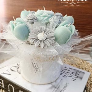 باکس گل شمعی لاله فیروزه ای
