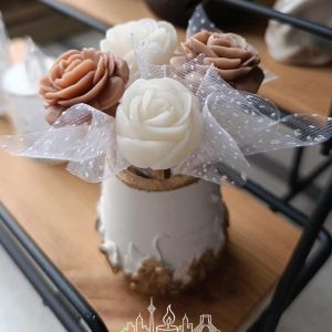 باکس گل شمع مینیاتوری قهوه ای کرم