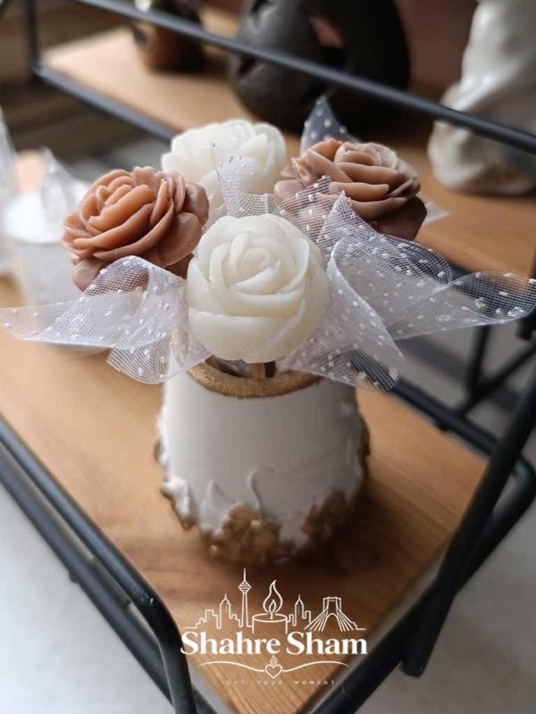 باکس گل شمع مینیاتوری قهوه ای کرم
