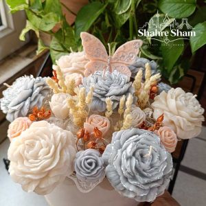 باکس شمع گل گلبهی و طوسی